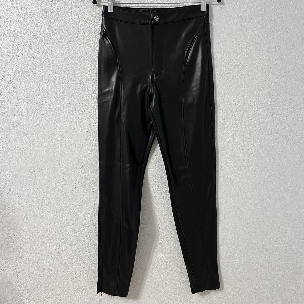 Ksubi Womens Vegan Leather High Rise Flat Front Straight Leg Pants Black Size 27